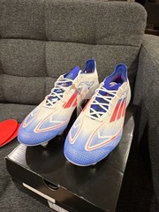 Adidas F50 Elite SG Soccer Cleats – White/Solar Red/Lucid Blue – size 9.5M