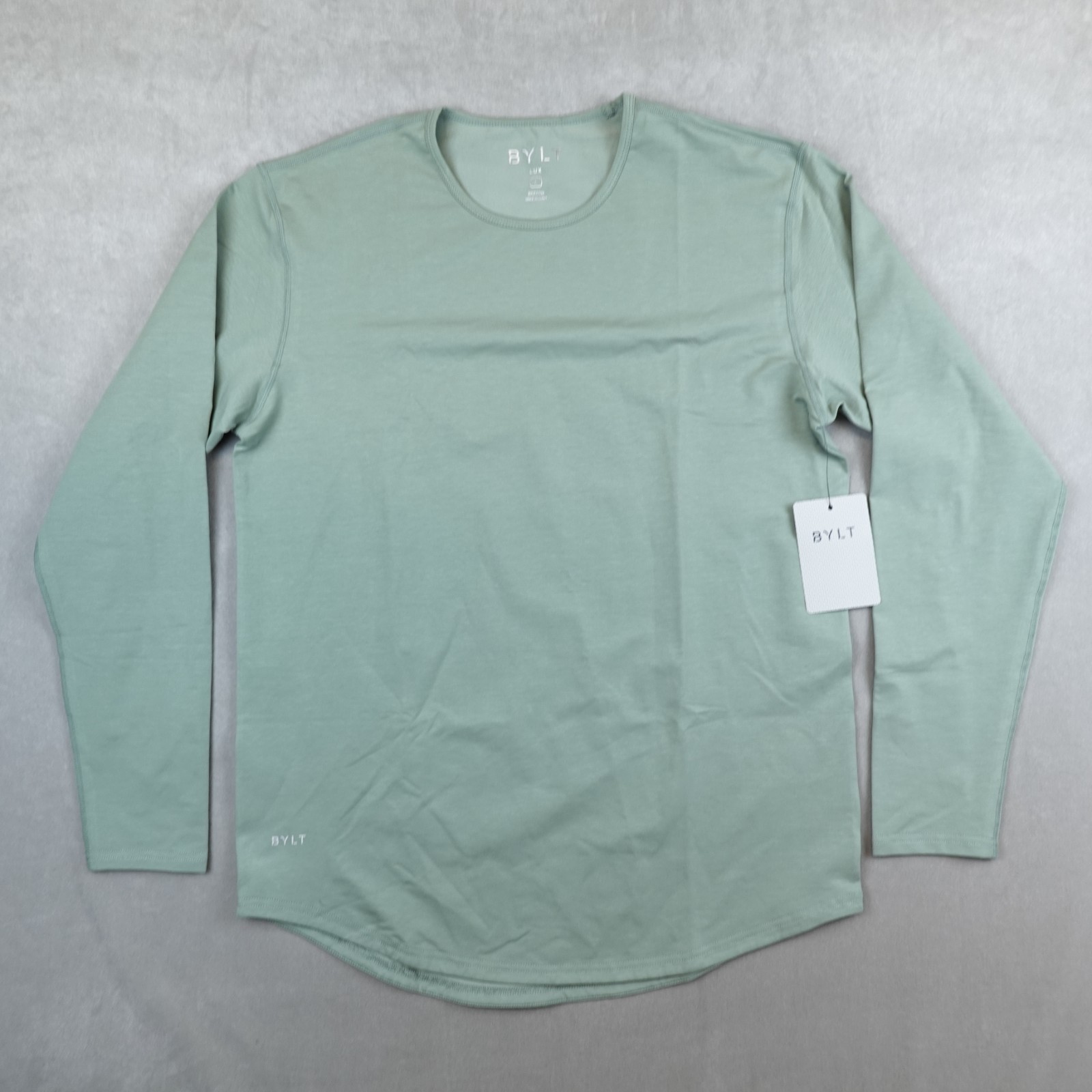 NWT BYLT Drop Cut Lux Long Sleeve Shirt Mens Size L Green Curved Hem gallery