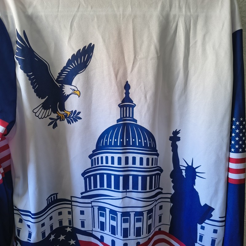Men's USA 250 Anniversary Patriotic Long Sleeve Polo Shirt L 1/4 Button gallery