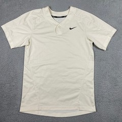 Nike Baseball Team Engineered Jersey Mens Small Cream White Henley Swoosh Logo