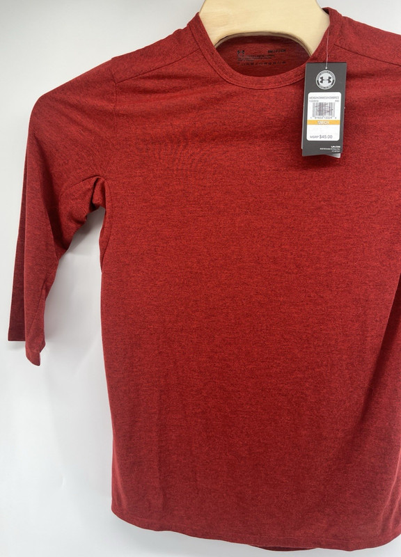 Under Armour Mens Threadborne 3/4 Sleeve Shirt Small Fitted New Red Heather gallery