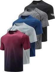 Men’s 5 Pack Quick Dry Athletic T Shirts Crew Neck Workout Running Gym Tees