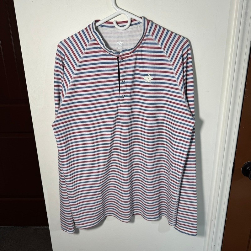 Rabbit Running Henley Shirt Men's Large Blue Red Striped Waffle Long Sleeve gallery