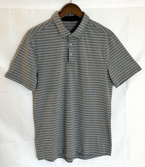 Lululemon Men’s Small Gray & White Stripe Activewear Performance S/S Polo Shirt