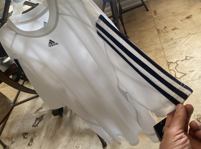 ADIDAS Active 360 Athletic Small Shirt w/ Classic White With 3 Dark Blue Strips gallery
