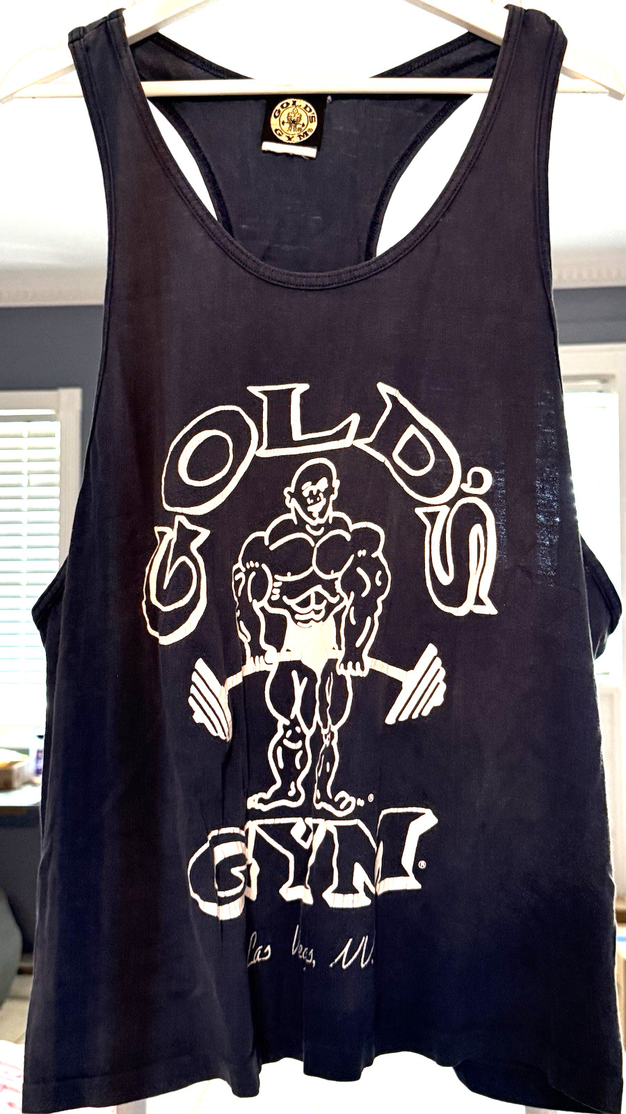 Vintage Golds Gym LARGE NAVY BLUE Bodybuilding Stringer Style Tank Top PRE LOVED gallery