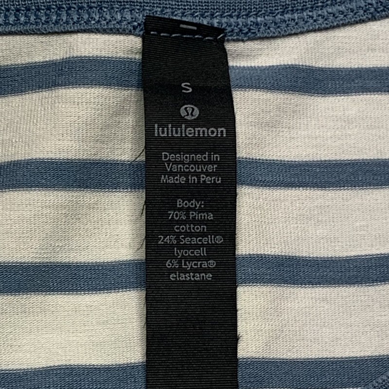 Lululemon 5 Year Basic Tee Updated Fit Men Small Striped Ocean Mist UtilIty Blue gallery