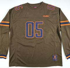 FUBU VINTAGE 05 FOOTBALL JERSEY MENS 2XL BROWN ORANGE LS Y2K STREETWEAR HIP-HOP