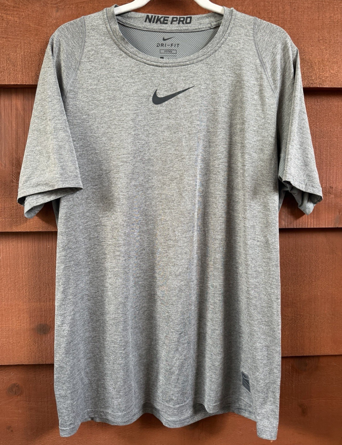 Nike Pro Dri-FIT Men's Gray Crew Neck Short Sleeve Fitted T-Shirt L gallery