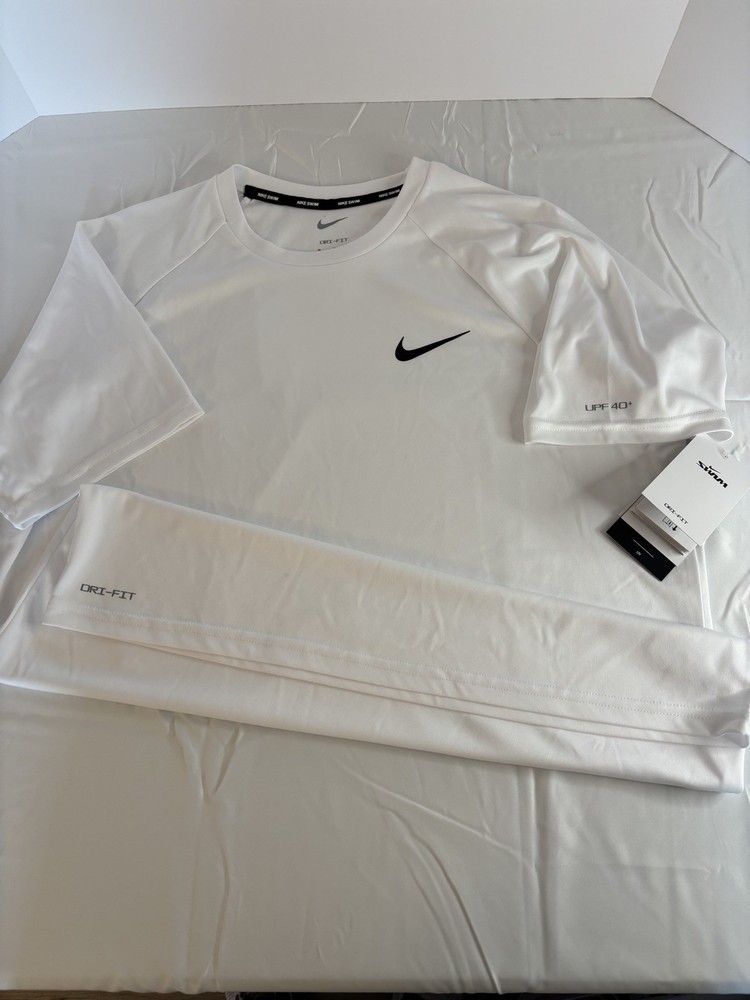 NWT NIKE Mens Essential Hydroguard Swim T-Shirt White UPF 40+ NESSA586-100 Med