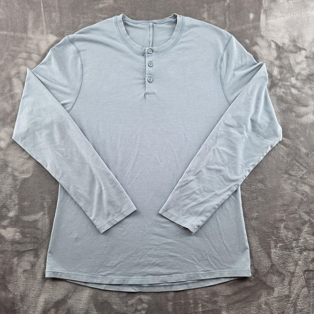 Lululemon Shirt Mens Medium Blue Long Sleeve Henley Performance Athletic Top