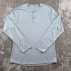 Lululemon Shirt Mens Medium Blue Long Sleeve Henley Performance Athletic Top