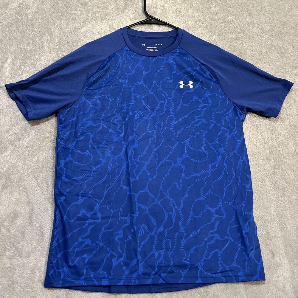 Under Armour HeatGear Tech Tee Shirt Mens Medium Blue Short Sleeve Camo