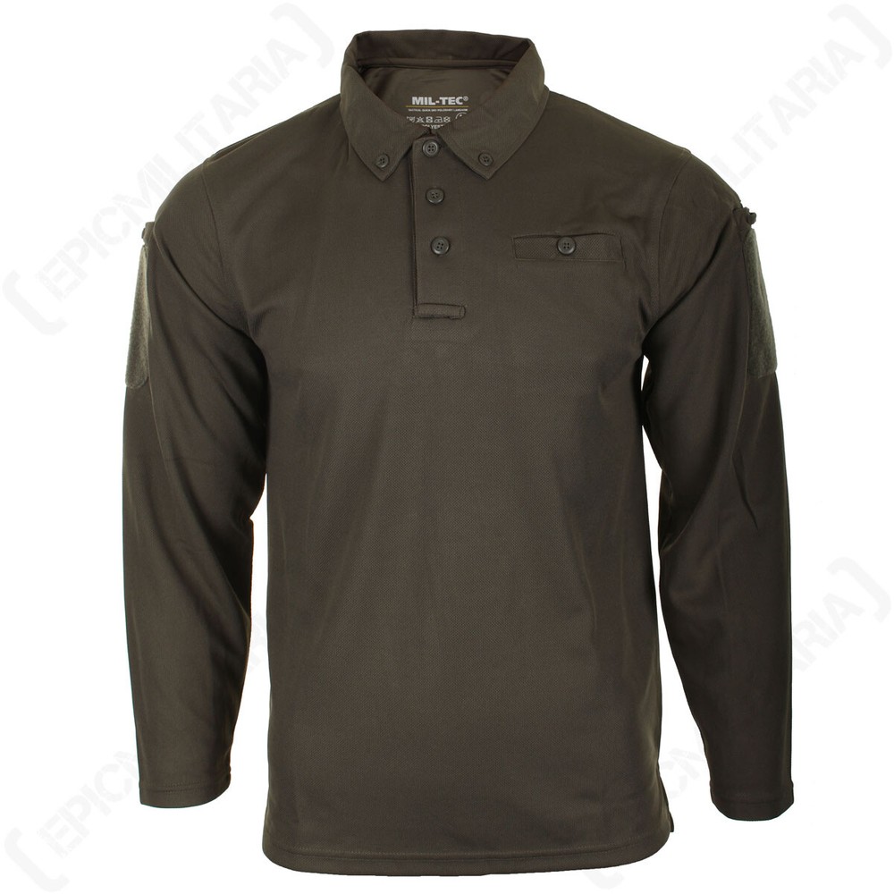 Quickdry Long-Sleeve Polo Shirt - Olive Drab New Casual Mens Outdoors Shirt