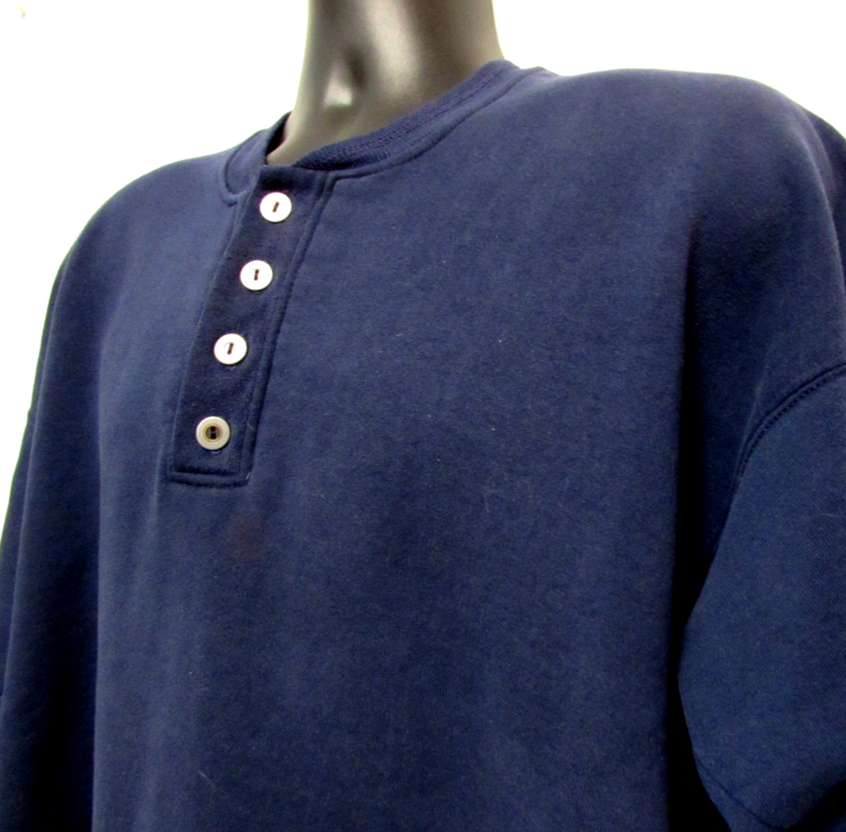 VTG Russell Athletic Henley Men Large Navy Blue 50/50 Pullover Sweatshirt USA gallery