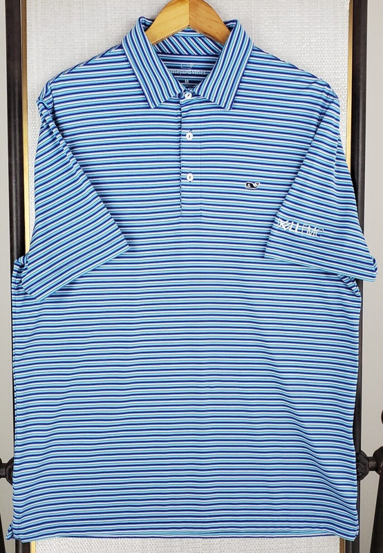 VINEYARD VINES Size Medium Performance Mens Polo Shirt Blue/Green/White Stripes gallery