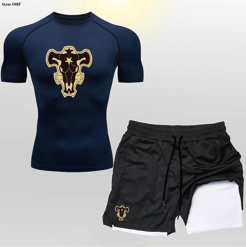 New Compression Set for Men Anime Printed Compression Shirt+2 in 1 Double Layer gallery