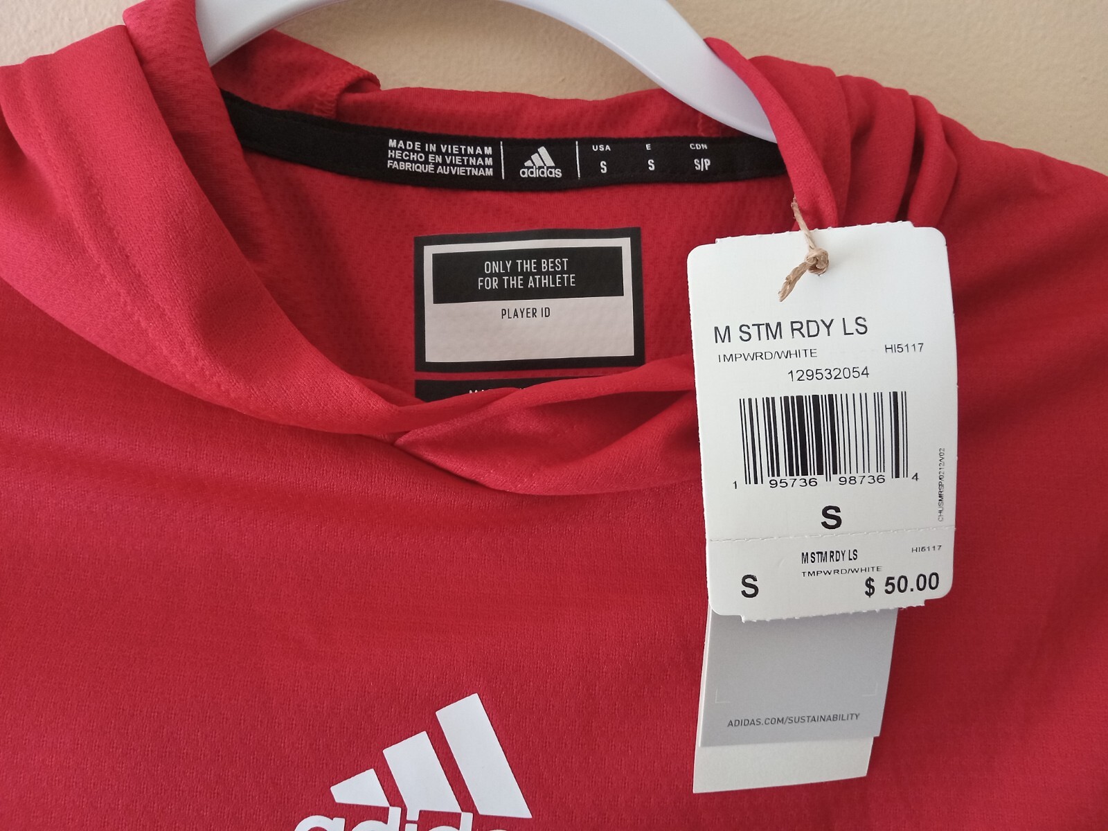 Adidas Red Heat.Rdy Hooded Long Sleeve Shirt Size Small gallery