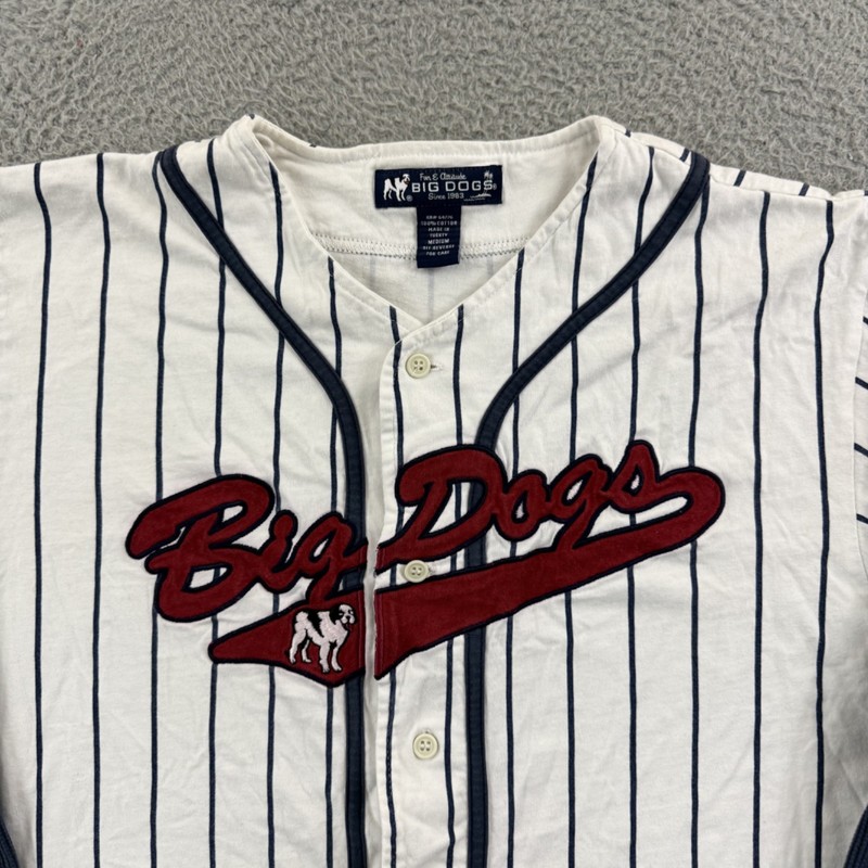Vintage Big Dogs Jersey Men Medium White Striped Baseball 90s Sport Long Sleeve gallery