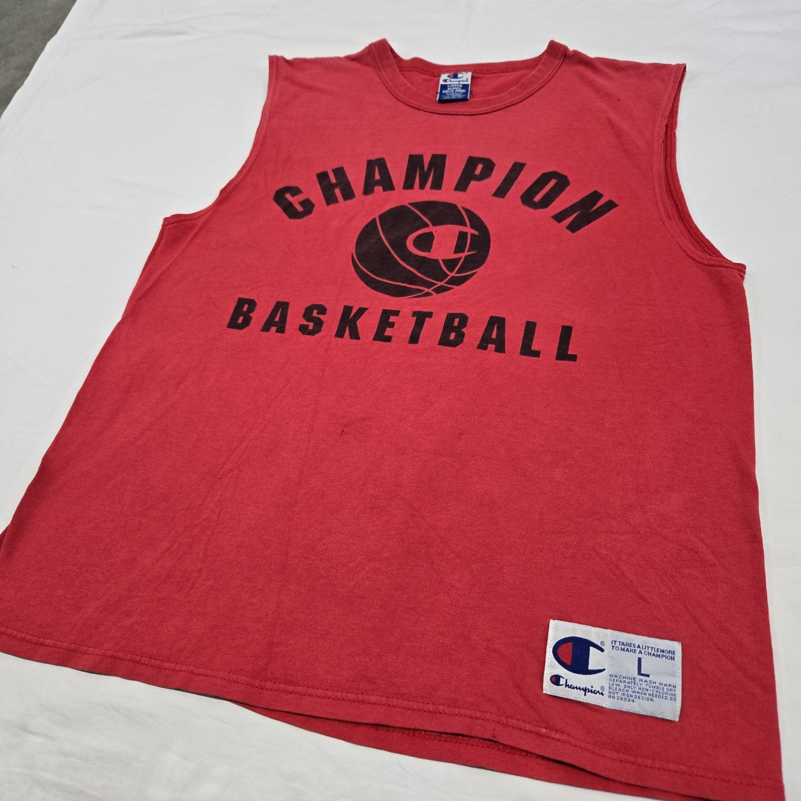 Men's LARGE Vintage Champion Basketball Tank Top Red Sleeveless Shirt Y2K gallery