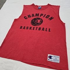 Men’s LARGE Vintage Champion Basketball Tank Top Red Sleeveless Shirt Y2K