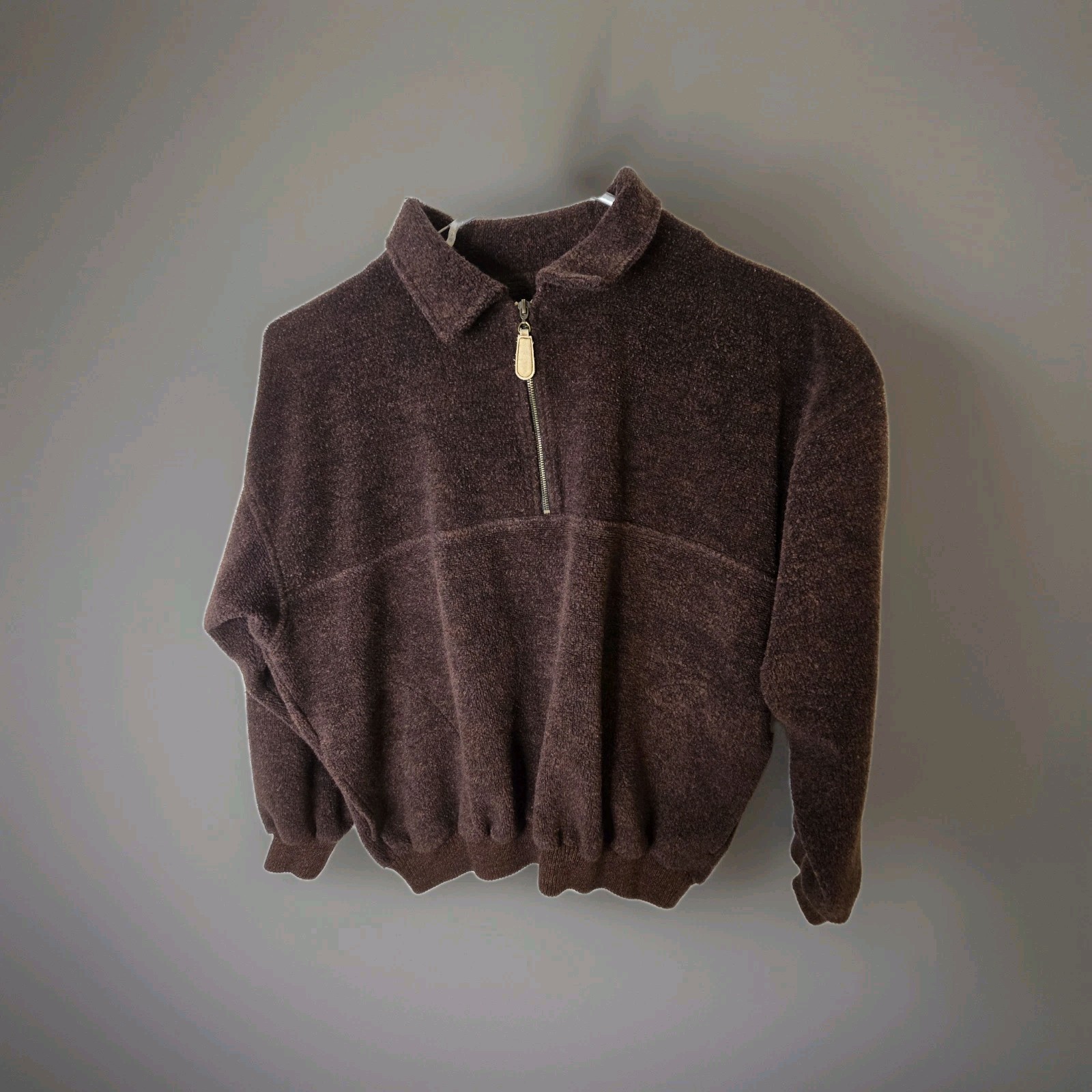Straight Down 1/4 Zip Sherpa Fleece Pullover Sweater Men's Xl Brown USA made gallery
