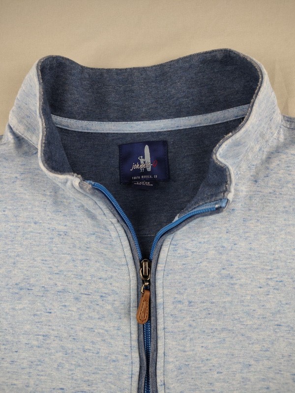 Johnnie-O Quarter Zip Pullover Sully Mens L Light Blue Heather Sweatshirt *Read gallery