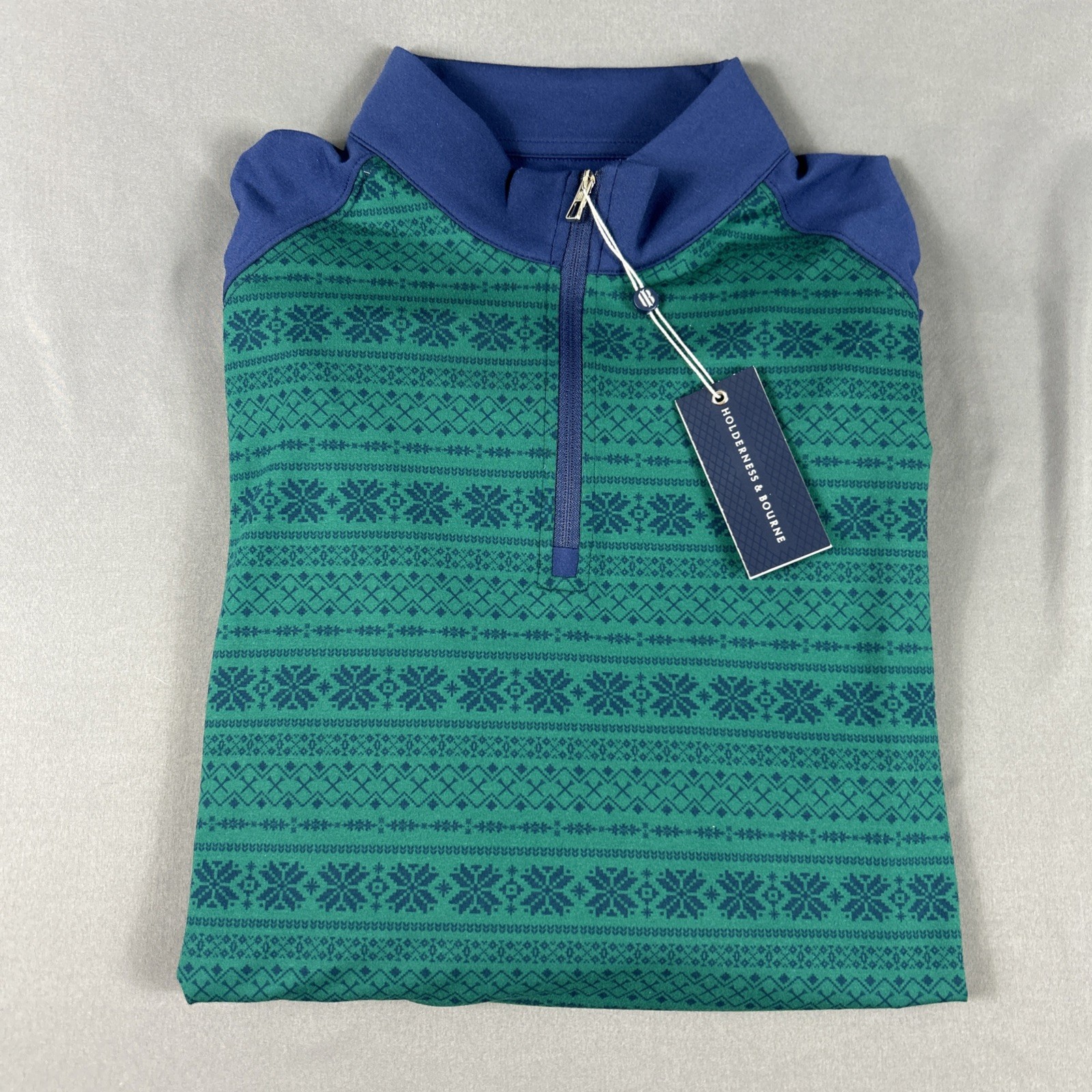 Holderness & Bourne Golf Pullover Sleeve Logo 1/4 Zip XL Blue Green MSRP $125 gallery