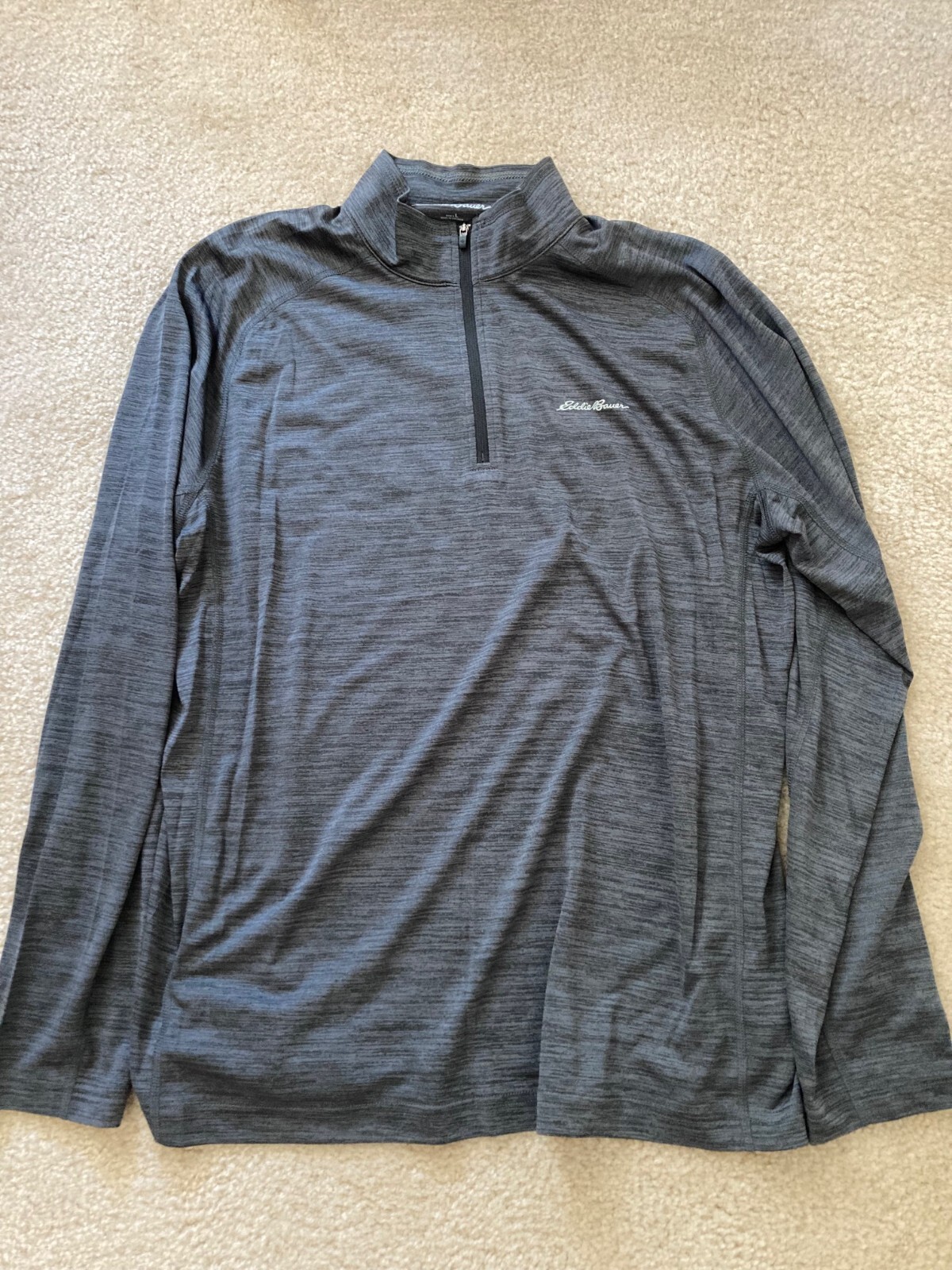 Men's Eddie Bauer FreeDry 1/4 Zip Pullover Dark Gray/Black Heather L EUC gallery