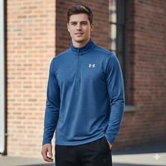 Under Armour Mens Size Large 1/2 Zip Blue Heather HeatGear Pullover Tech 2.0