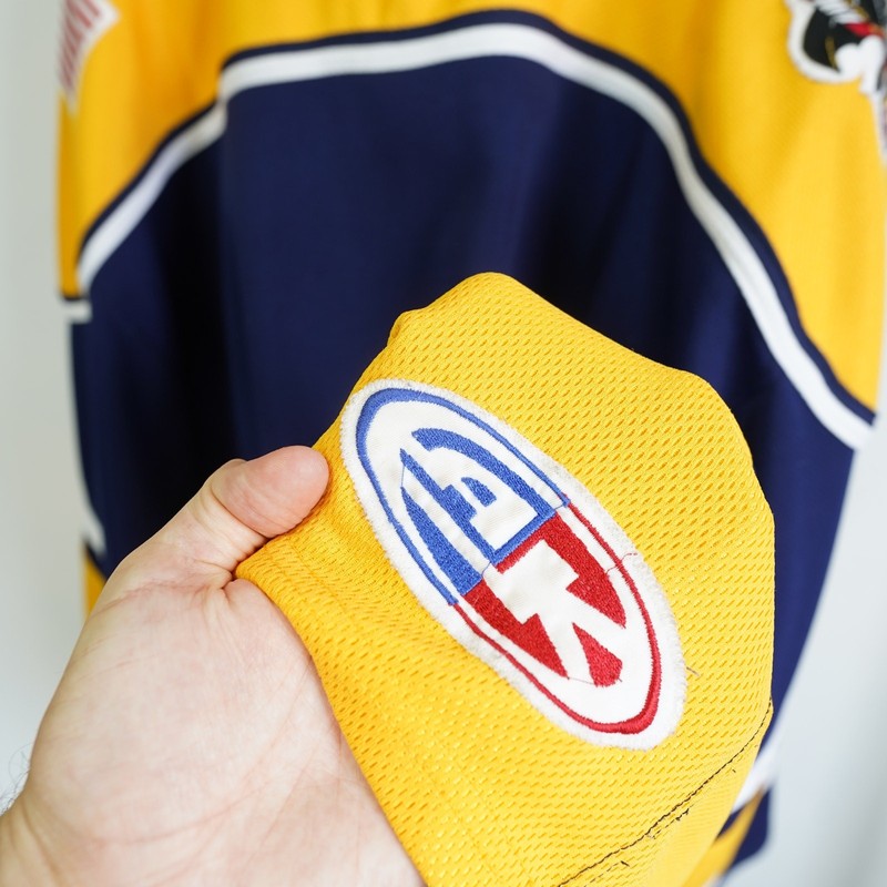Vintage Austin Ice Bats Sewn AK Hockey Jersey Men's XL 2002-2003 Blue Yellow gallery