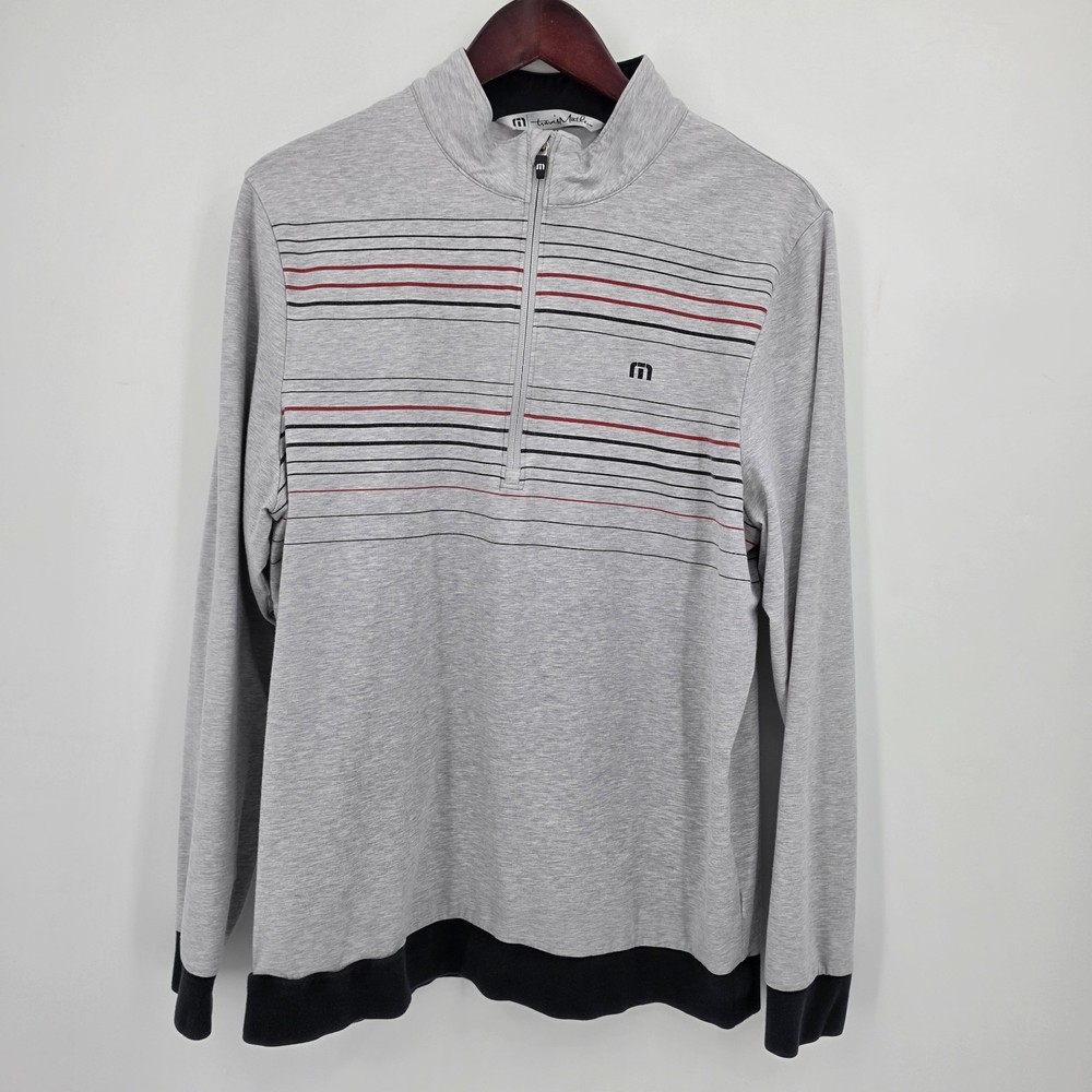 Travis Mathew 1/4 Zip Golf Pullover Men's Size Large Gray Red Black Stripe 73153