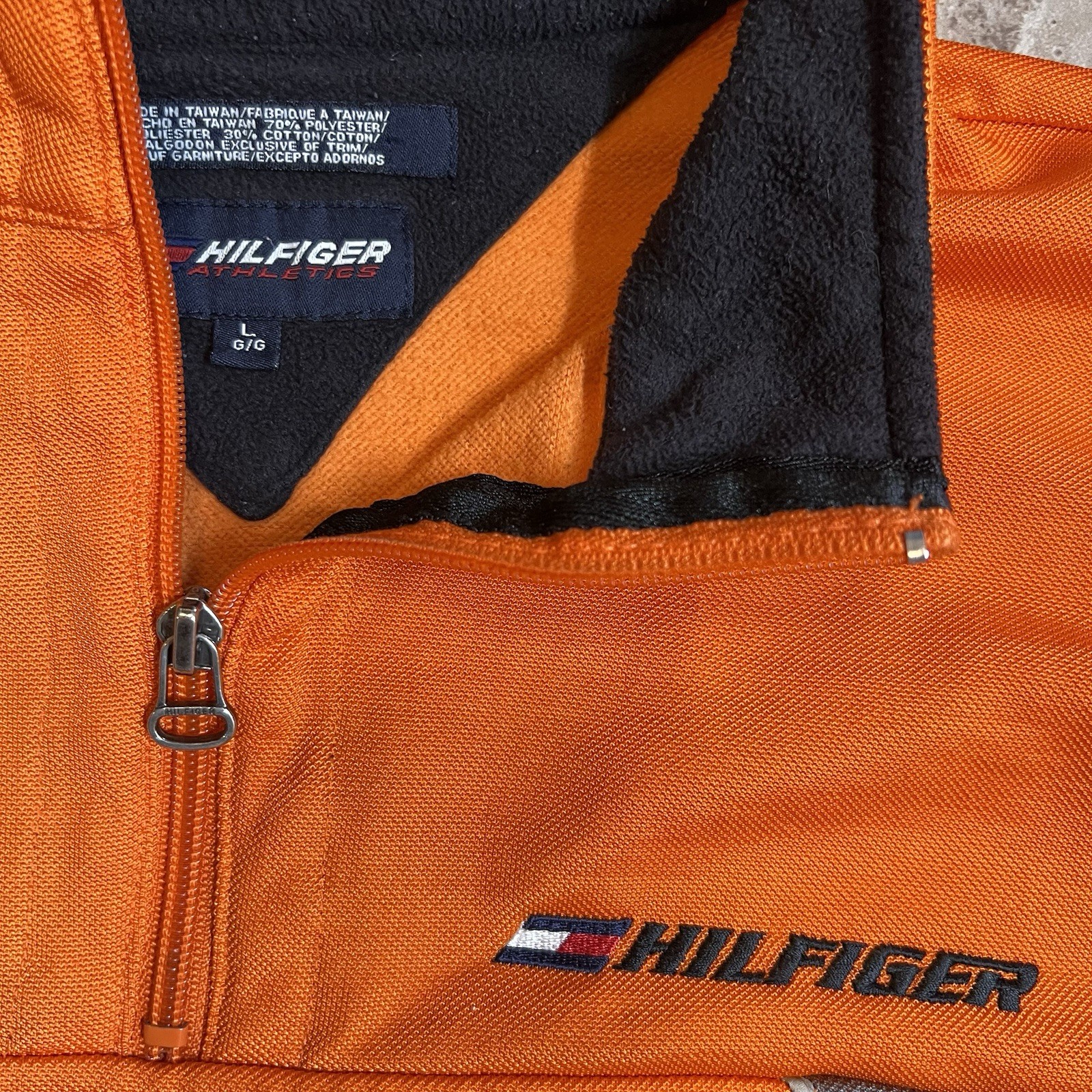 TOMMY HILFIGER 1/4 Zip Pullover Long Sleeve Size Large Orange gallery