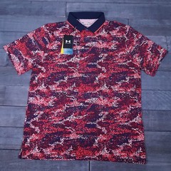 UNDER ARMOUR UA Iso-Chill Edge Golf Polo Shirt Mens Size LARGE Red Blue Camo