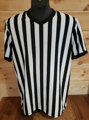 DICK’S SPORTING GOODS MENS REFEREE SHIRT SZ XL STRIPED BLACK WHITE V-NECK NWT