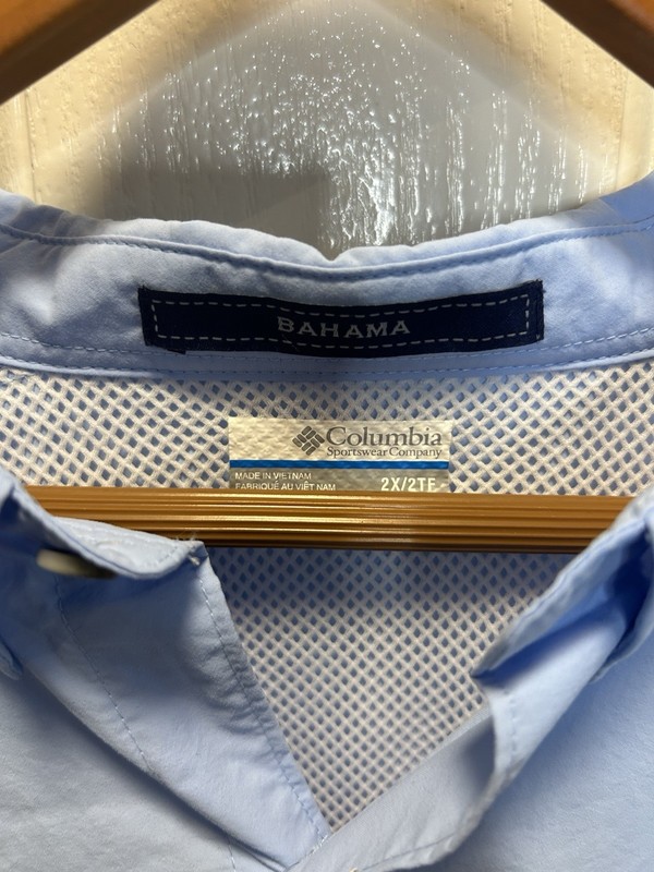 NEW Columbia PFG Bahama II Fishing Shirt Mens 2X Tall 2XLT Blue L/S Sleeve gallery