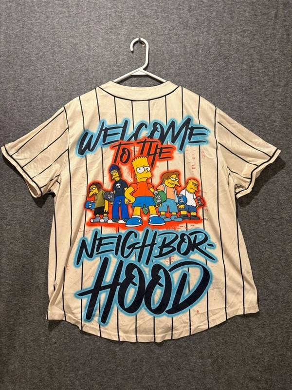 Simpsons Bart Trouble Maker Baseball Jersey Mens XL button up Striped graphic gallery