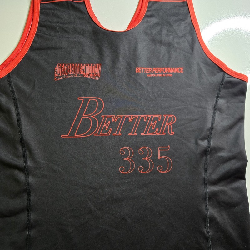 Get Better Today "Bred" Powerlifting Singlet Black & Red XL Competition gallery