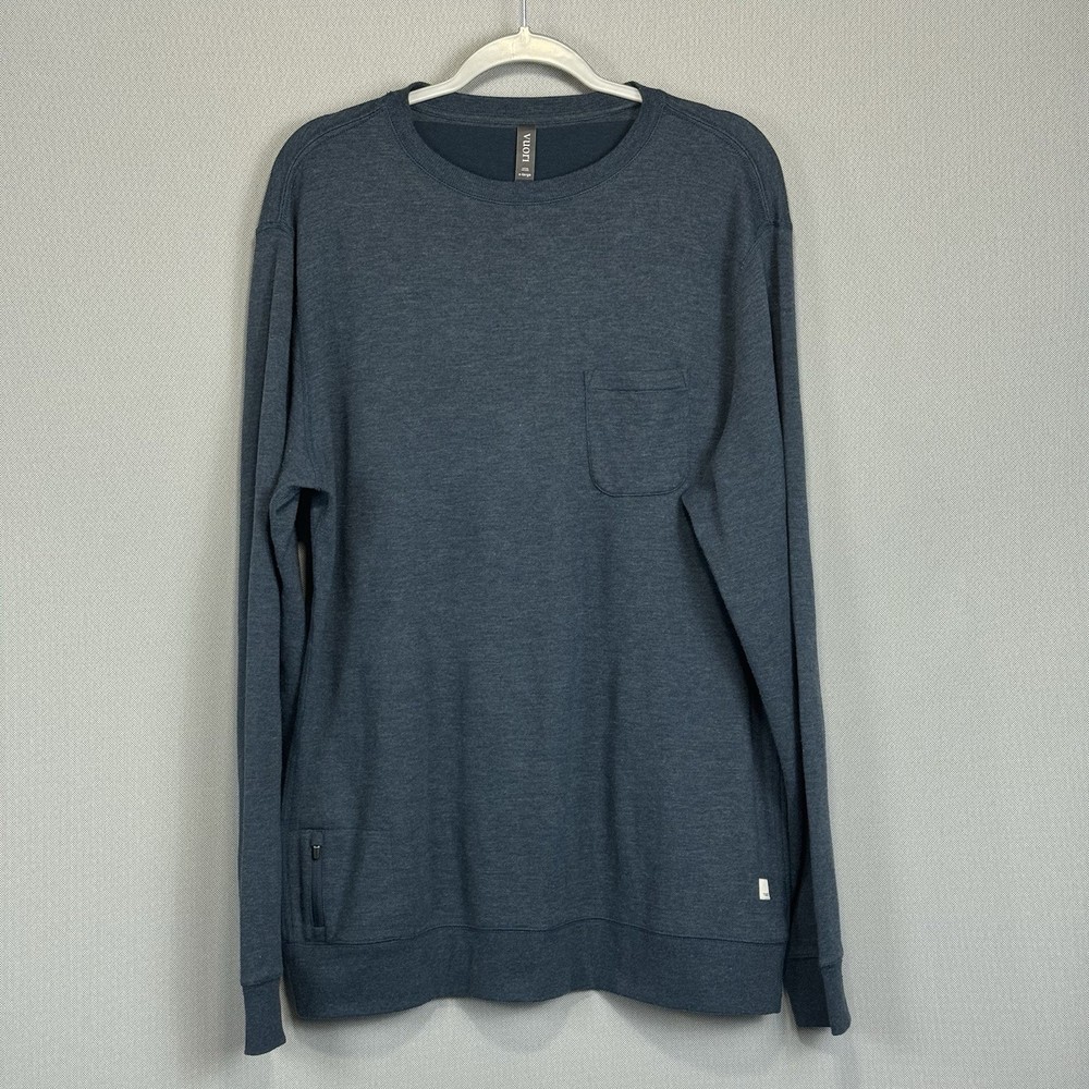 Vuori Jeffreys Pullover Mens XL Heather Blue Long Sleeve Crew Neck Knit Fleece
