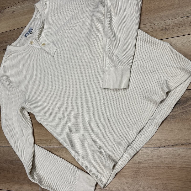 Wallace & Barnes Long Sleeved Beige Waffle Henley Thermal Shirt Men's Medium M gallery