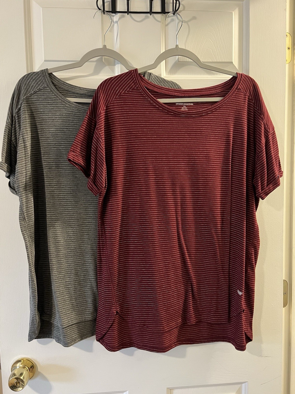 Amazon Essentials Striped Athletic Shirts, Size Large, Set Of 2 Gray and Maroon gallery