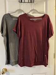Amazon Essentials Striped Athletic Shirts, Size Large, Set Of 2 Gray and Maroon