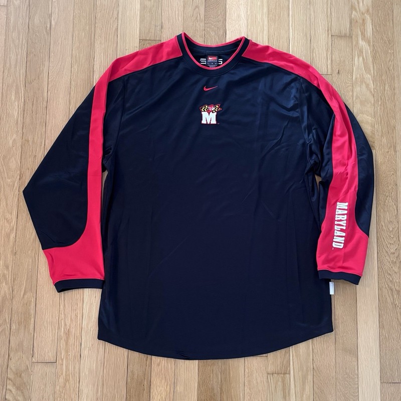 Vintage Nike Elite UMD Terps Long Sleeve Shirt L Y2K Center Swoosh NCAA Rare gallery