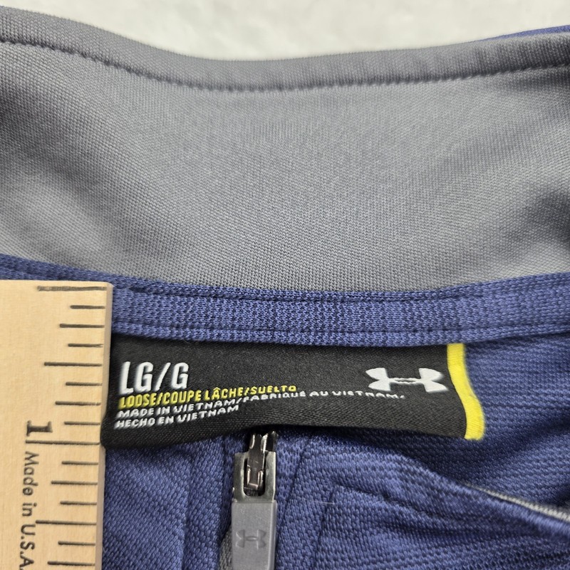Men's Under Armour 3/4 Pull-Over Size Large Hunter Blue and Black Long Sleeve gallery