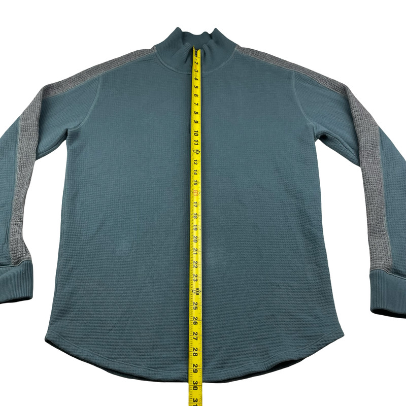 Vince Men’s 100% Cotton Thermal Waffle-Knit 1/4 Zip Pullover Teal/Gray • Medium gallery