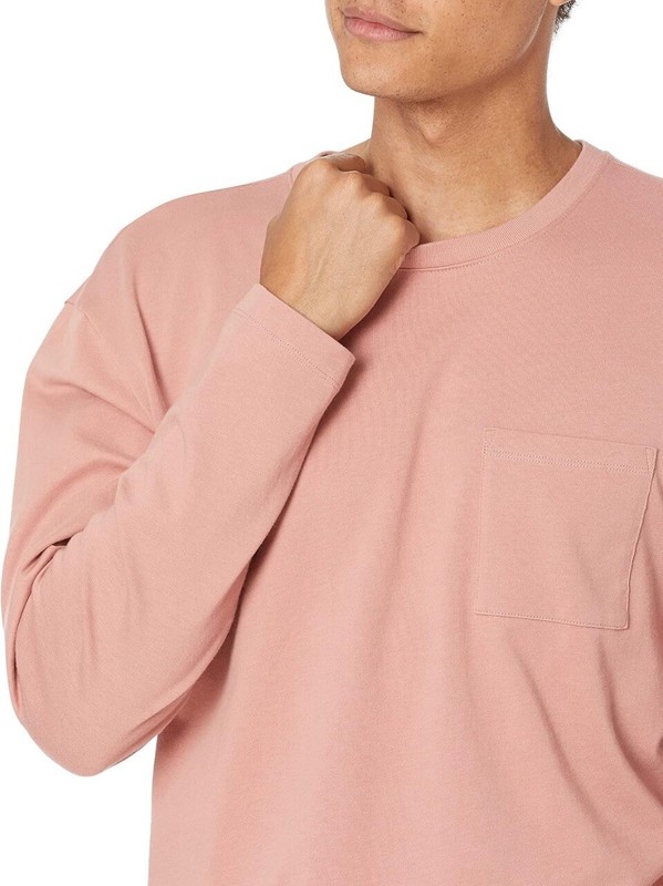 GOODTHREADS Men's Size XLT Washed Pink Heavyweight Long Sleeve Pocket T-Shirt gallery