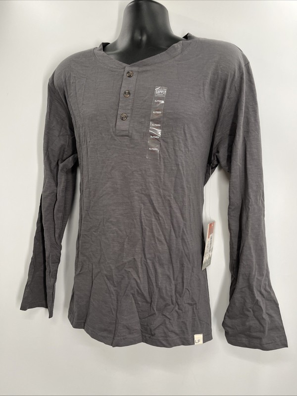 London Fog Supply Men's 1/4 Button Long Sleeve Gray Performance Henley Shirt ~XL gallery