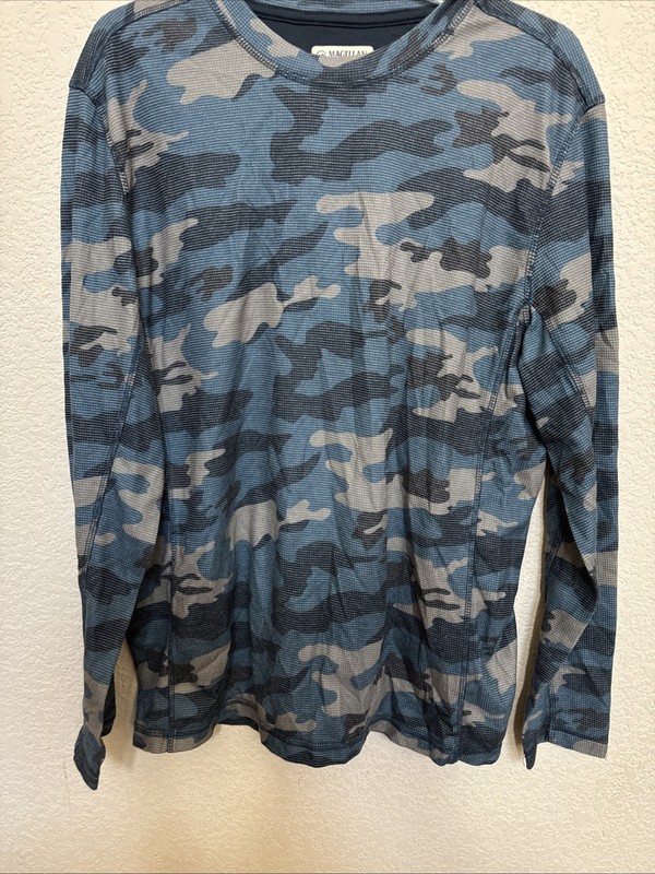 Magellan Outdoors Blue and Gray Camo Long Sleeve Top Size Large gallery