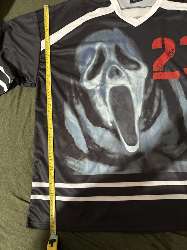 Scream Ghostface Men’s Hockey Jersey 2XL Black Long Sleeve V-Neck Graphic gallery