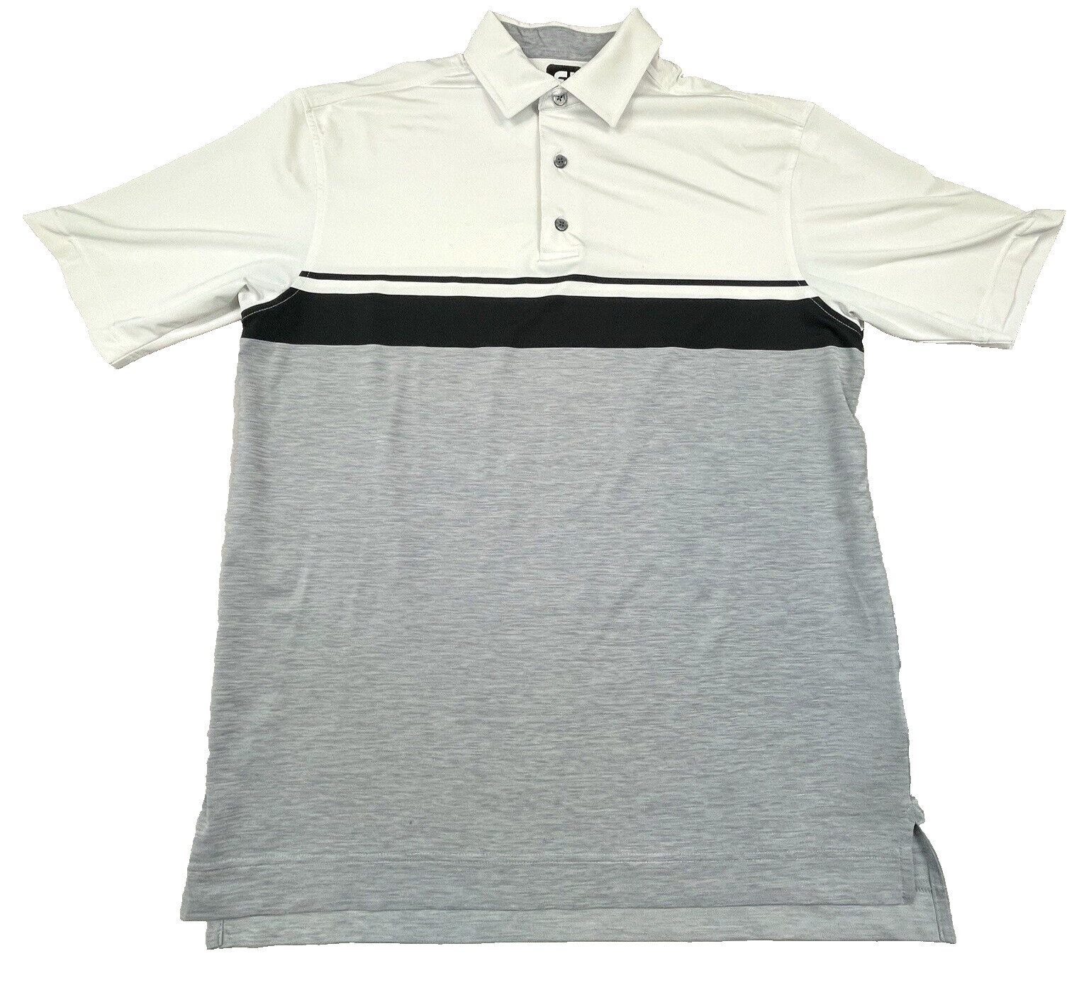 FootJoy Mens Polo Shirt L White Grey Black Colorblock Spandex Stretchy Golf gallery